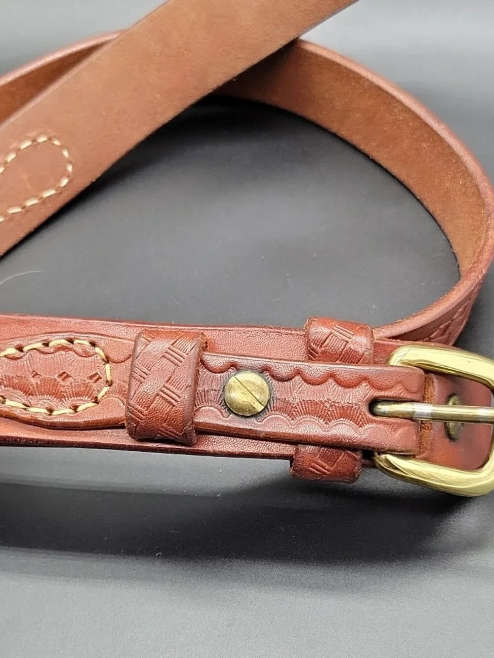 Men's Brown Leather Braided Western Belt Adjustable Buckle 42 1
